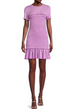 Veronica Beard Tomlin Smocked Mini Dress Violet Ruffles Size XL Flawed